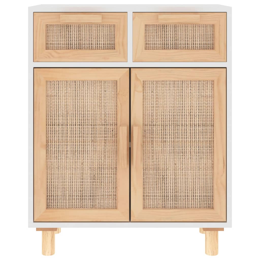 Buffet Blanc 60x30x75 cm Bois de pin massif et rotin naturel - XIOS