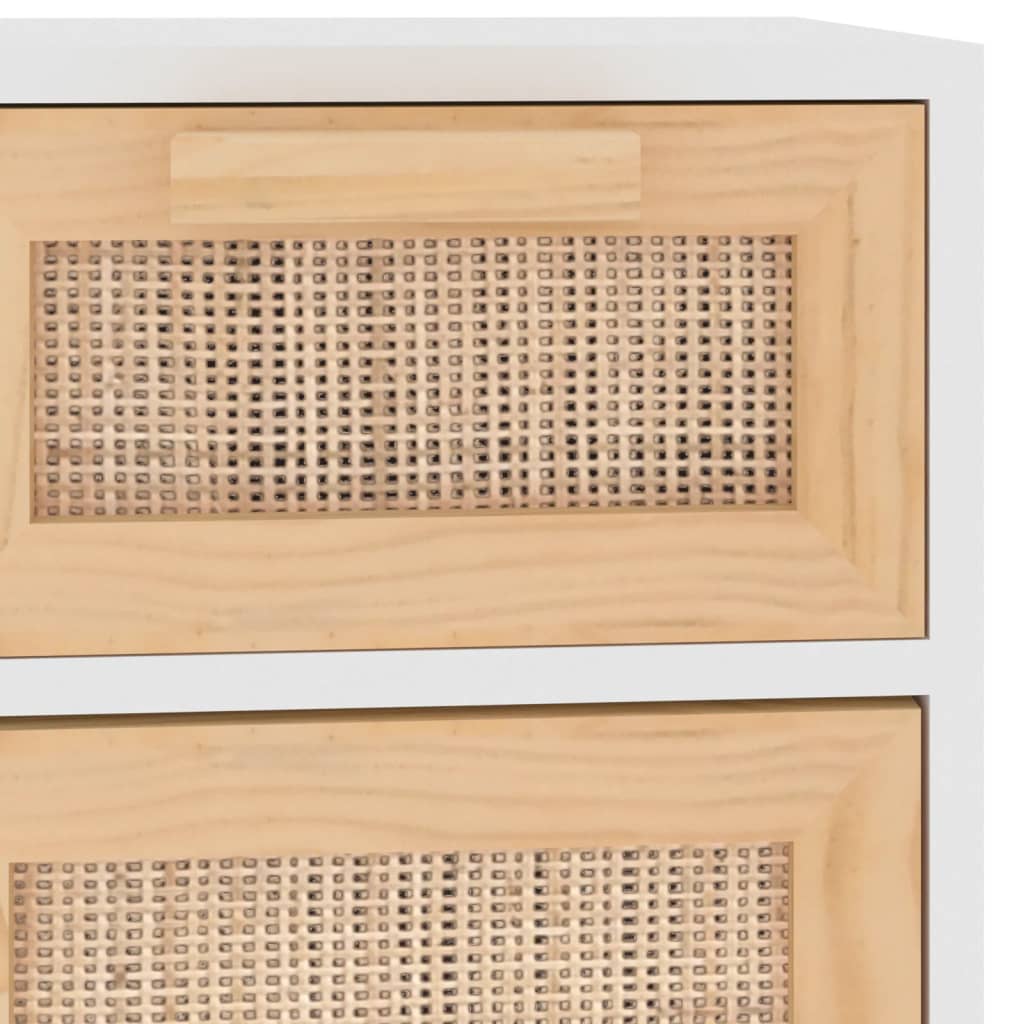 Buffet Blanc 60x30x75 cm Bois de pin massif et rotin naturel - XIOS