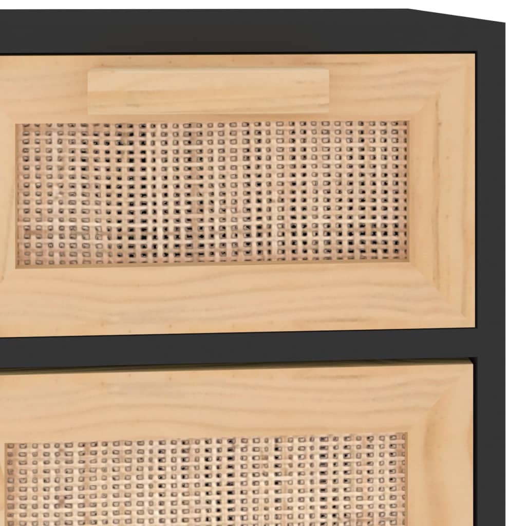 Buffet Noir 60x30x75 cm Bois de pin massif et rotin naturel - XIOS
