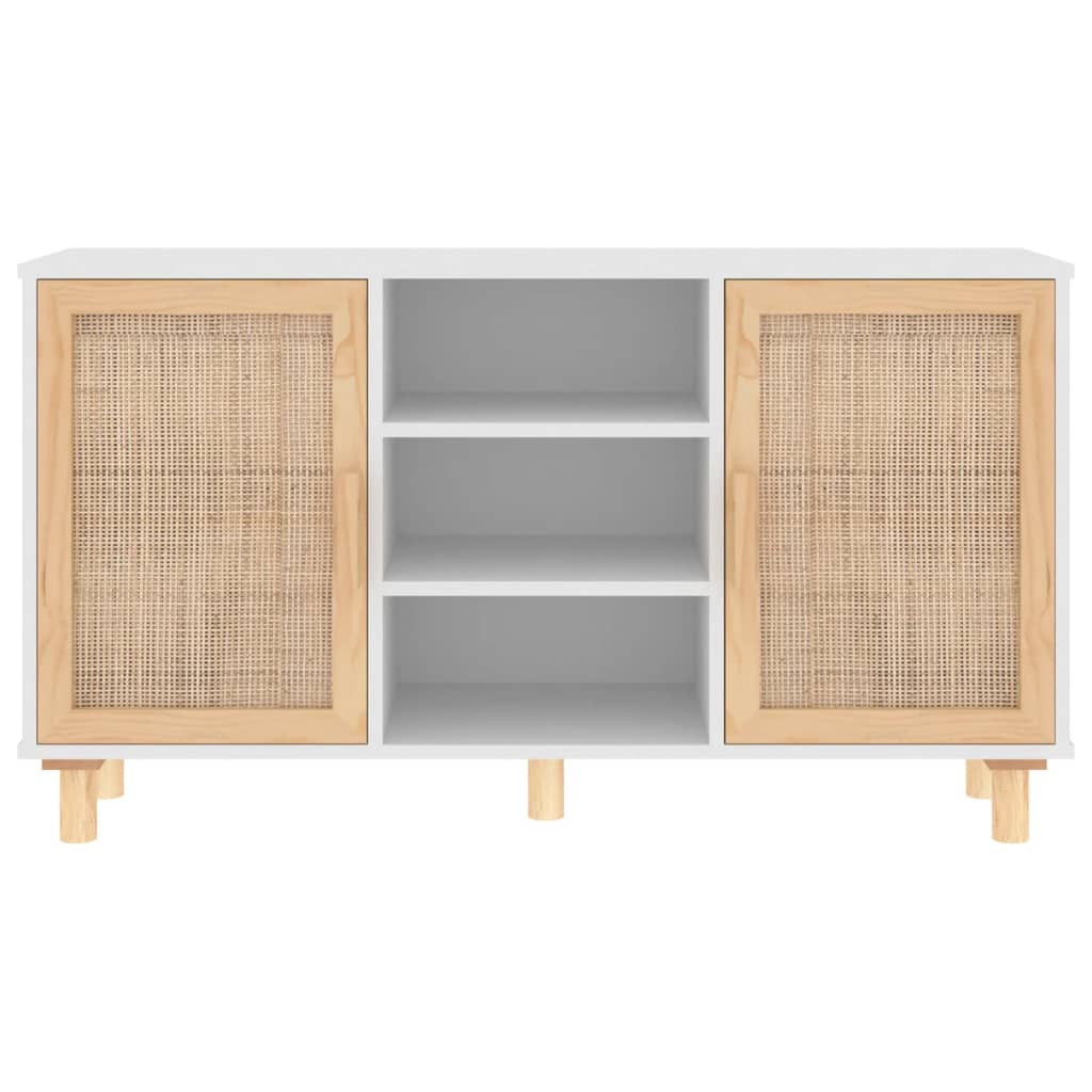 Buffet Blanc 105x30x60 cm Bois de pin massif et rotin naturel - XIOS