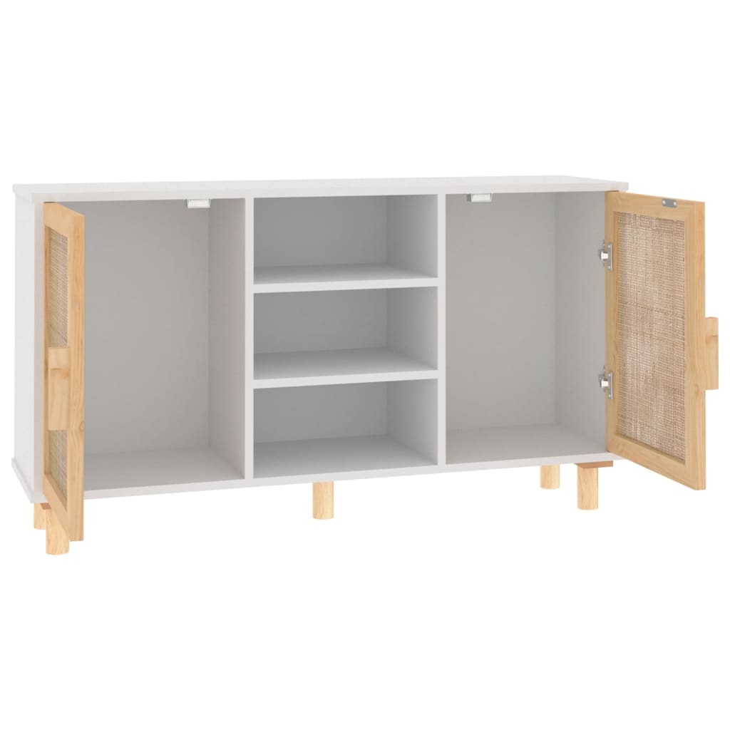 Buffet Blanc 105x30x60 cm Bois de pin massif et rotin naturel - XIOS