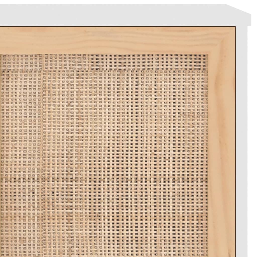 Buffet Blanc 105x30x60 cm Bois de pin massif et rotin naturel - XIOS