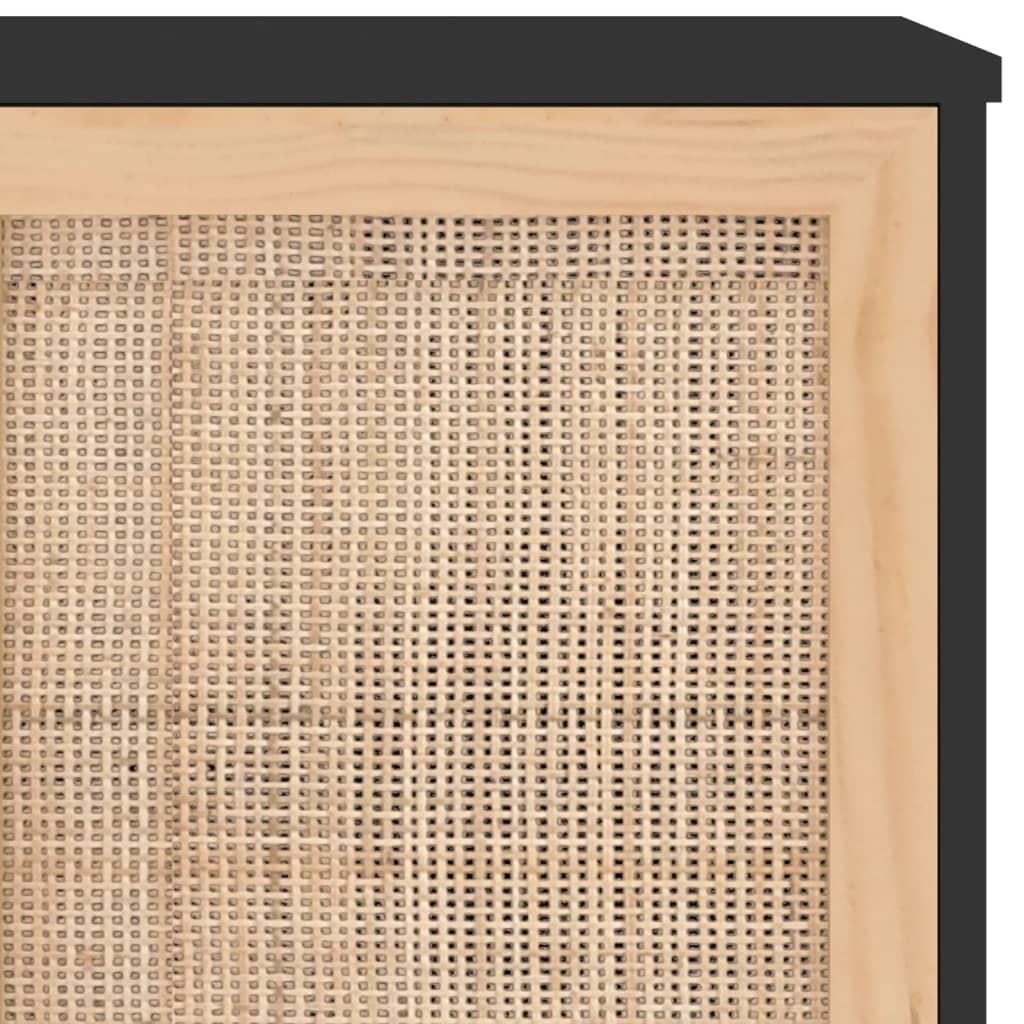 Buffet Noir 105x30x60 cm Bois de pin massif et rotin naturel - XIOS