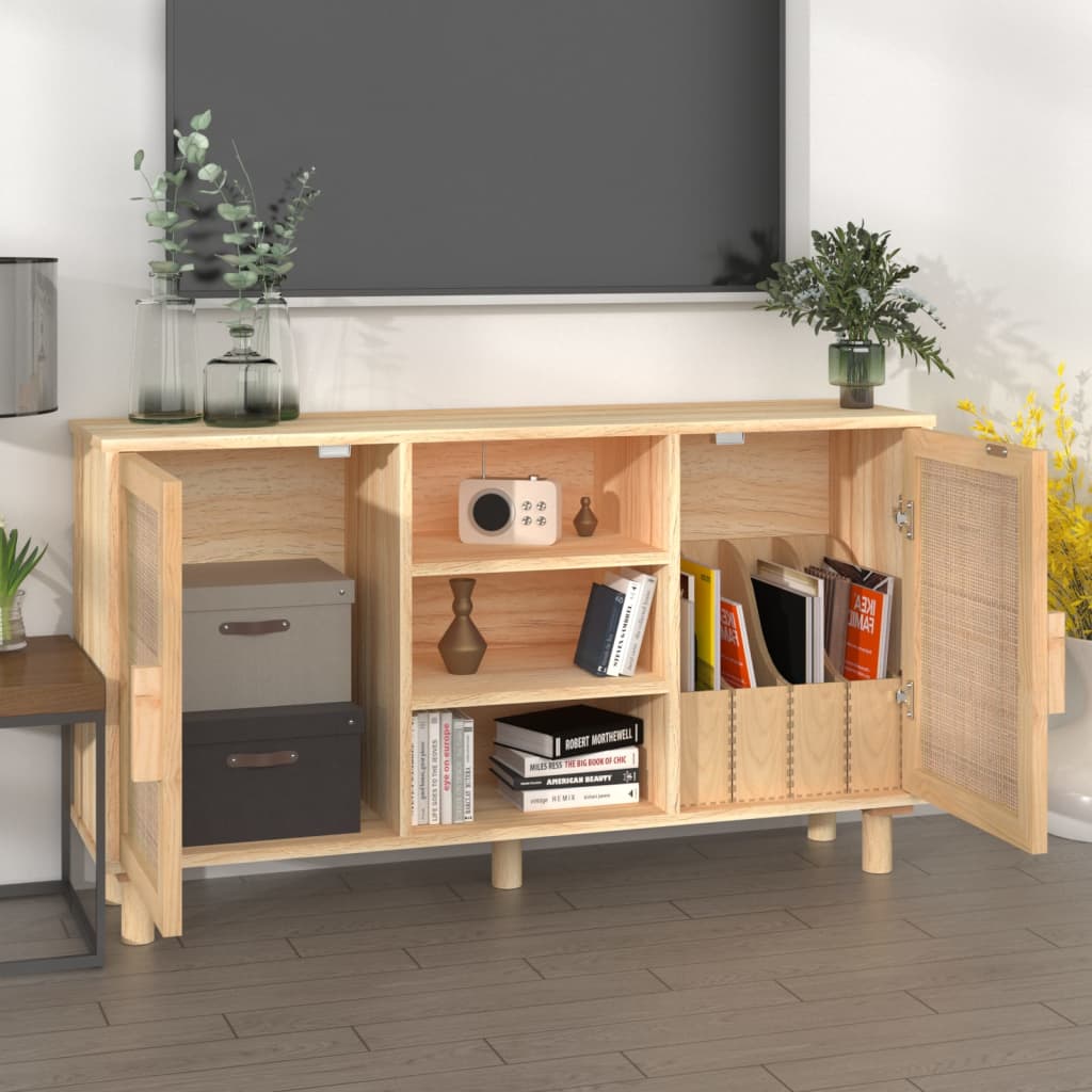 Buffet Marron 105x30x60 cm Bois de pin massif et rotin naturel - XIOS
