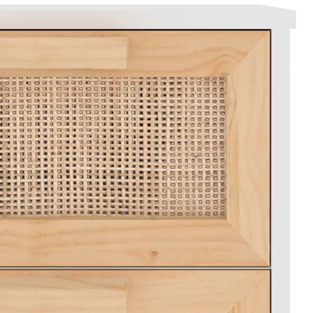 Buffet Blanc 40x30x90 cm Bois de pin massif et rotin naturel - XIOS