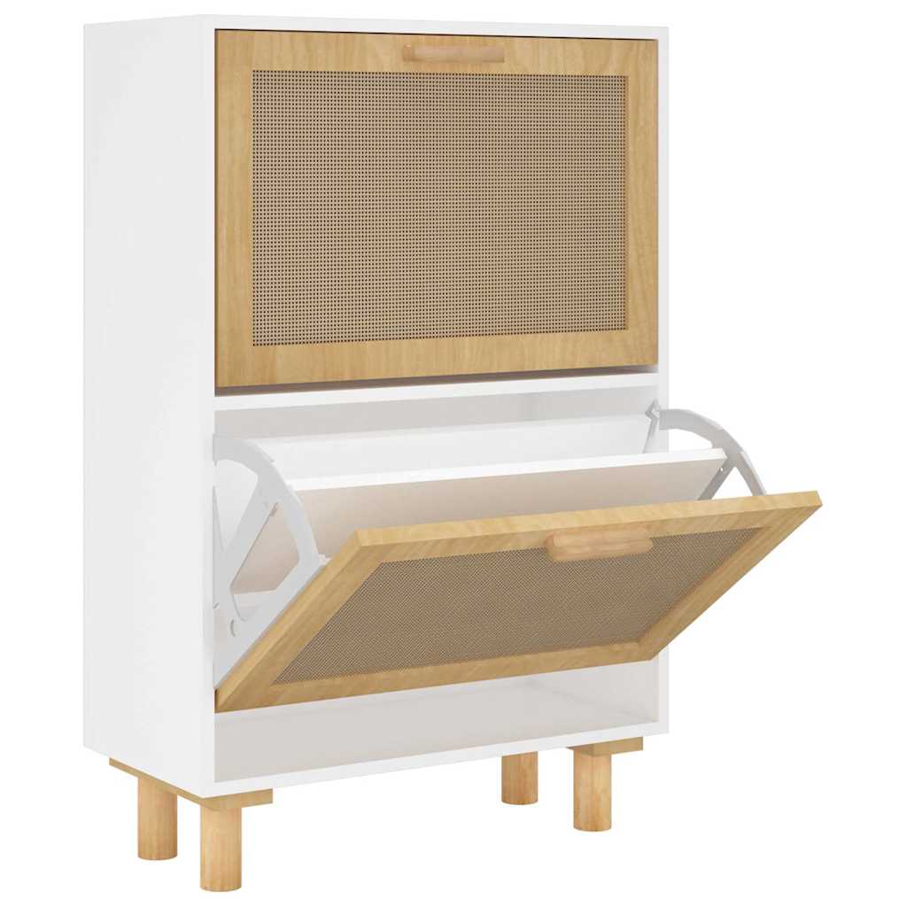 Armoire à chaussures Blanc 52x25x80 cm Bois d'ingénierie/rotin - XIOS