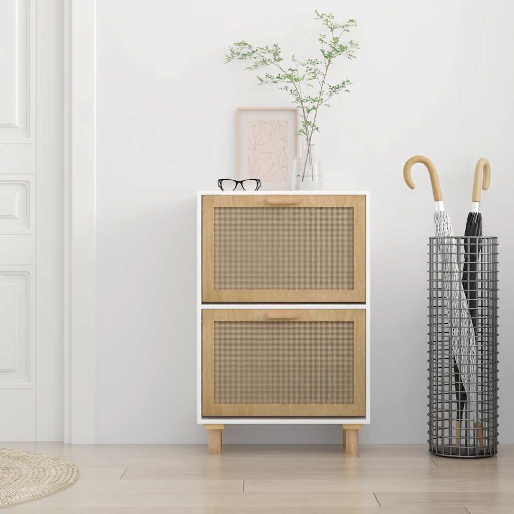 Armoire à chaussures Blanc 52x25x80 cm Bois d'ingénierie/rotin - XIOS
