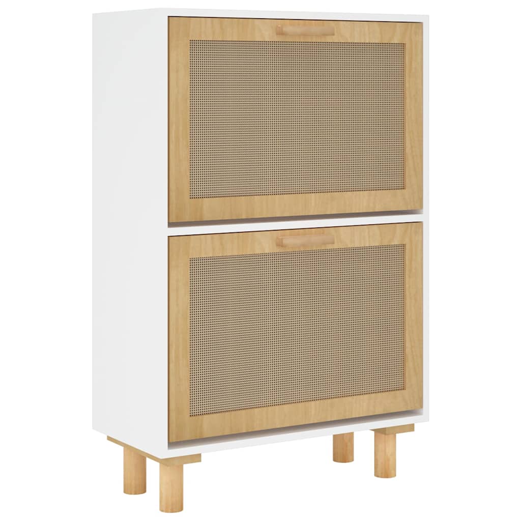Armoire à chaussures Blanc 52x25x80 cm Bois d'ingénierie/rotin - XIOS