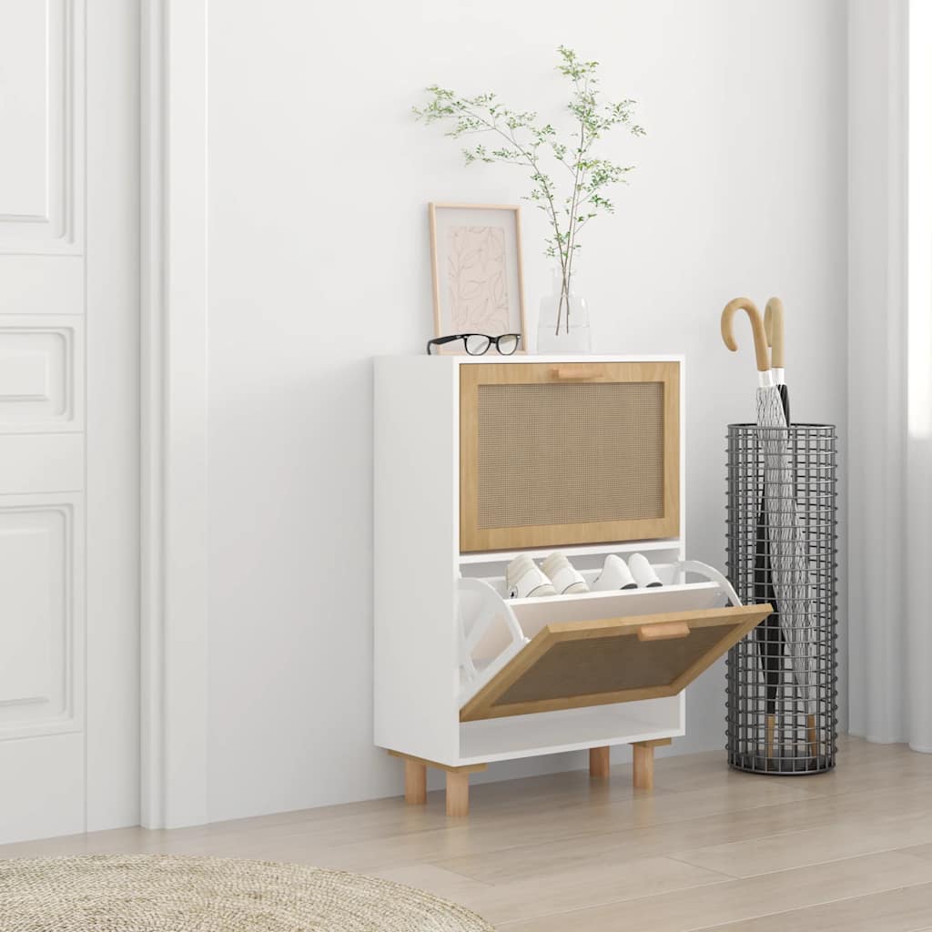 Armoire à chaussures Blanc 52x25x80 cm Bois d'ingénierie/rotin - XIOS