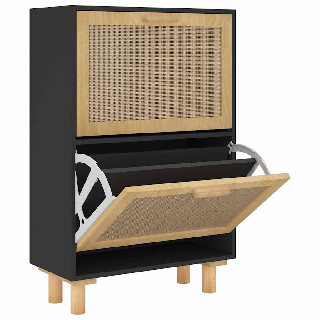 Armoire à chaussures Noir 52x25x80 cm Bois d'ingénierie/rotin - XIOS