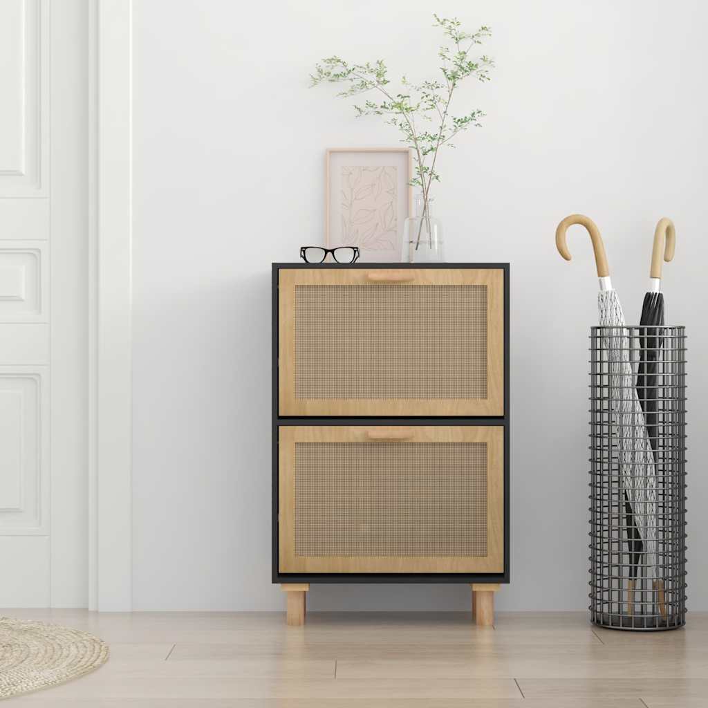 Armoire à chaussures Noir 52x25x80 cm Bois d'ingénierie/rotin - XIOS