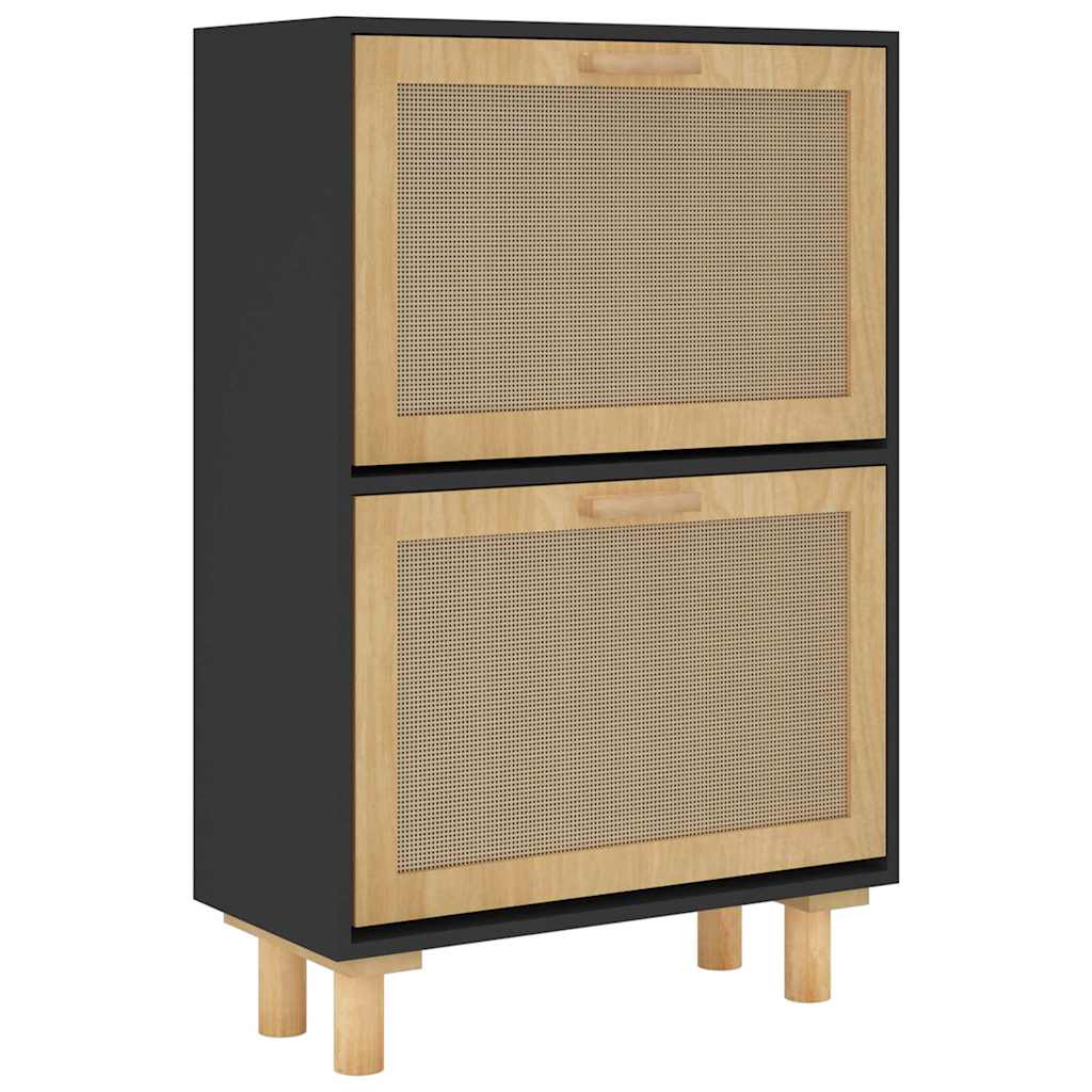 Armoire à chaussures Noir 52x25x80 cm Bois d'ingénierie/rotin - XIOS