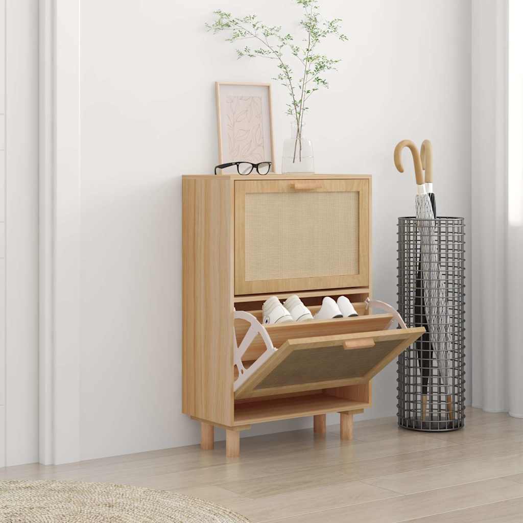 Armoire à chaussures Marron 52x25x80 cm Bois d'ingénierie/rotin - XIOS