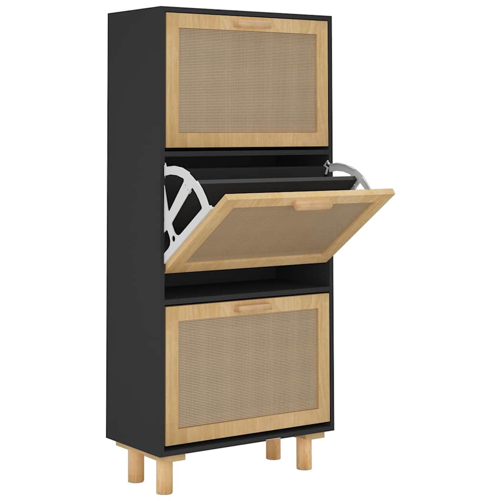 Armoire à chaussures Noir 52x25x115 cm Bois d'ingénierie/rotin - XIOS