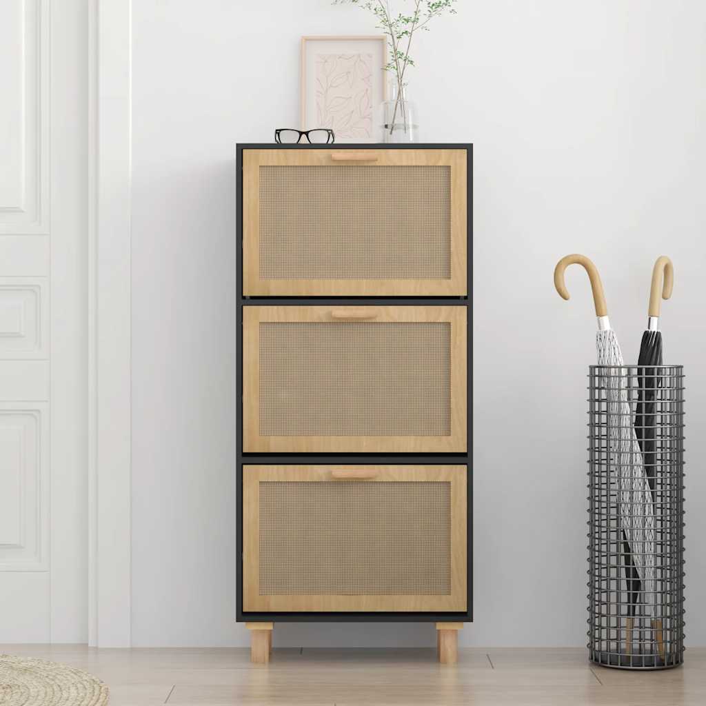 Armoire à chaussures Noir 52x25x115 cm Bois d'ingénierie/rotin - XIOS