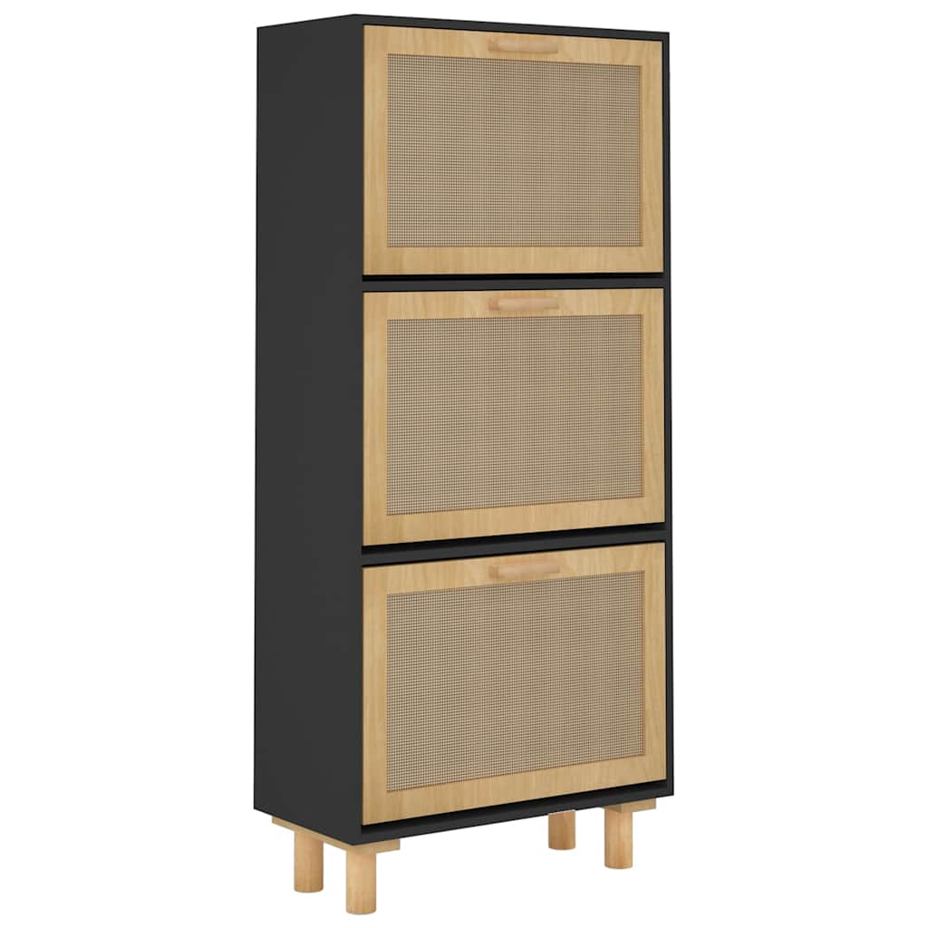 Armoire à chaussures Noir 52x25x115 cm Bois d'ingénierie/rotin - XIOS