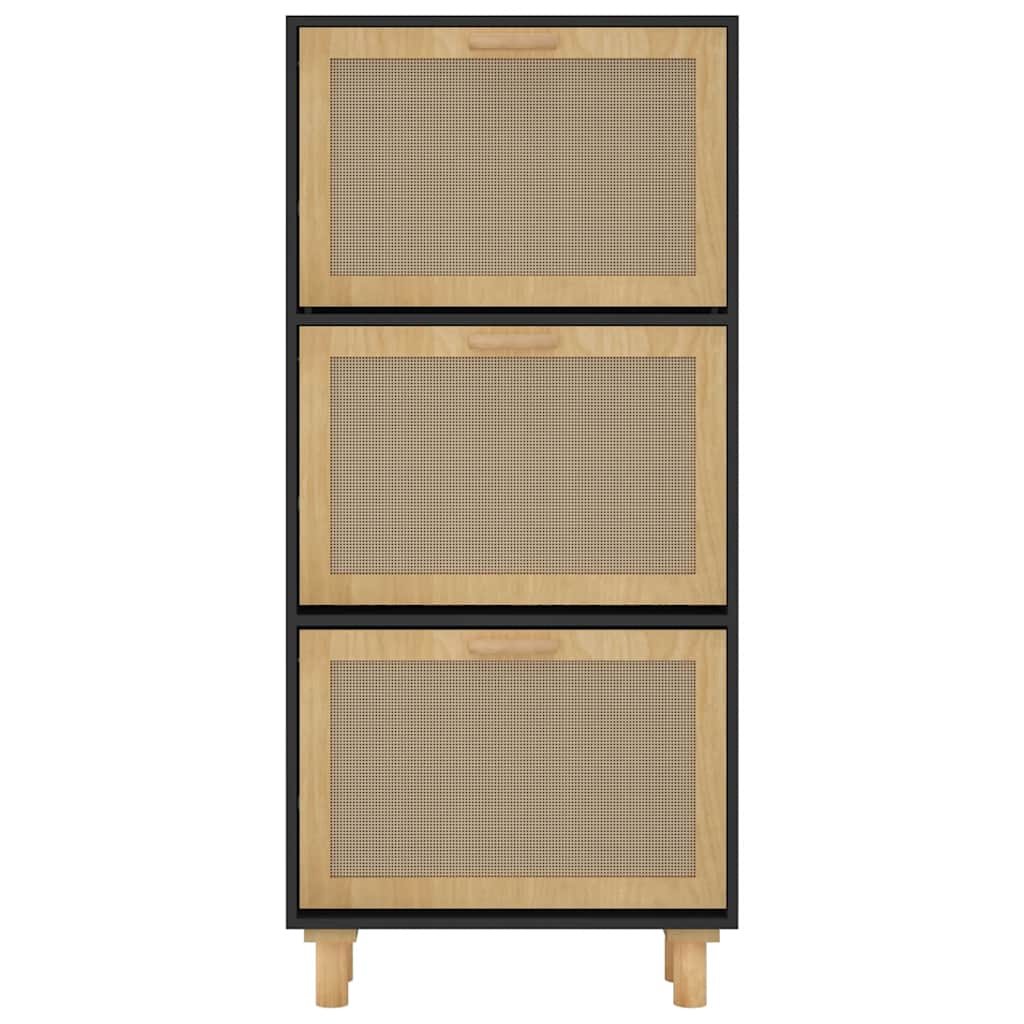 Armoire à chaussures Noir 52x25x115 cm Bois d'ingénierie/rotin - XIOS