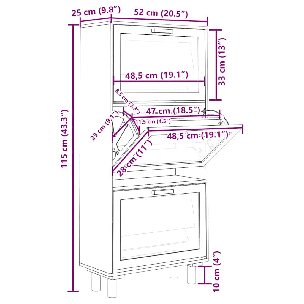 Armoire à chaussures Noir 52x25x115 cm Bois d'ingénierie/rotin - XIOS