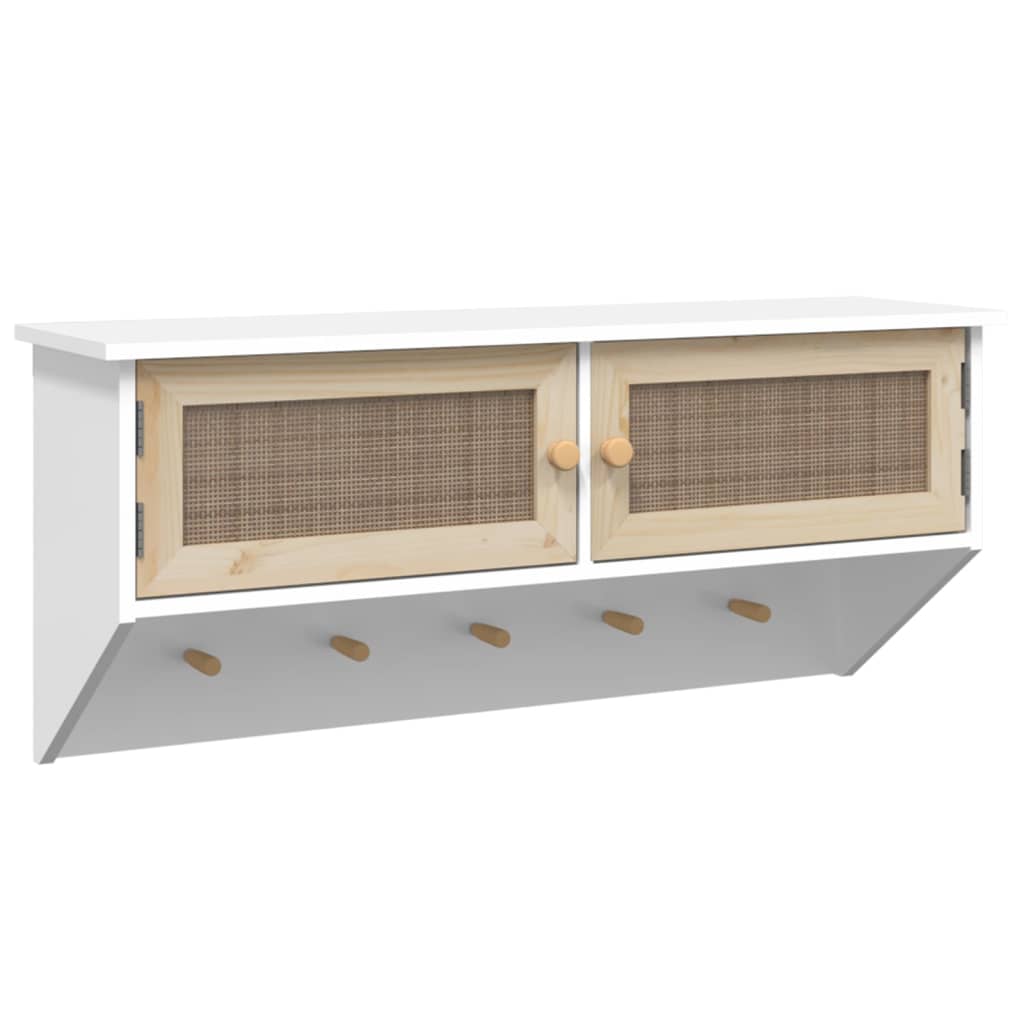 Porte-manteau mural Blanc Bois d'ingénierie et rotin naturel Étagères murales & corniches vidaXL