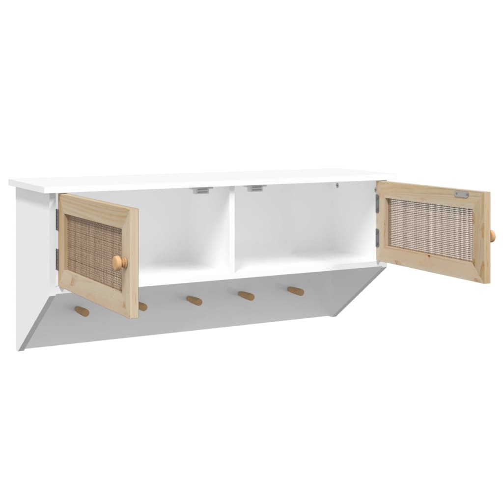 Porte-manteau mural Blanc Bois d'ingénierie et rotin naturel Étagères murales & corniches vidaXL