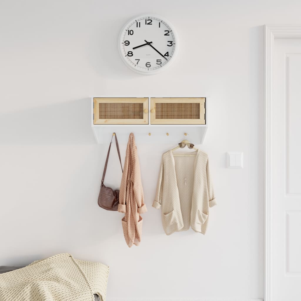 Porte-manteau mural Blanc Bois d'ingénierie et rotin naturel Étagères murales & corniches vidaXL