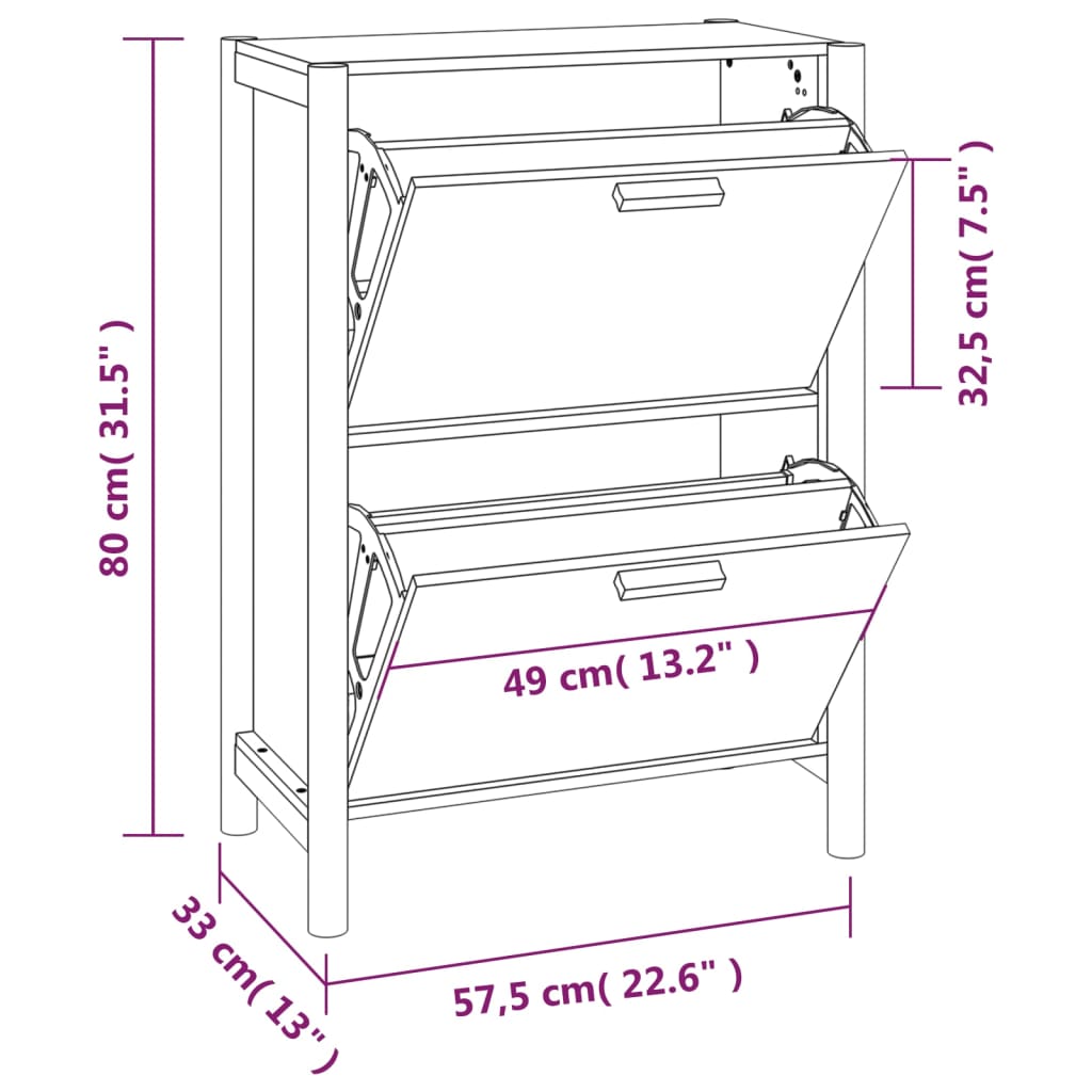 Armoire à chaussures Blanc 57,5x33x80 cm Bois d'ingénierie - XIOS