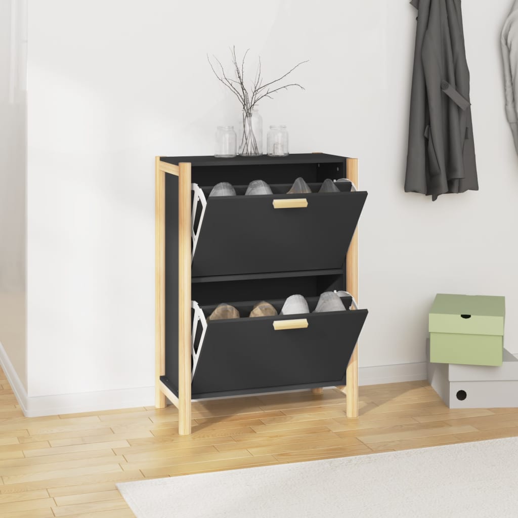 Armoire à chaussures Noir 57,5x33x80 cm Bois d'ingénierie - XIOS