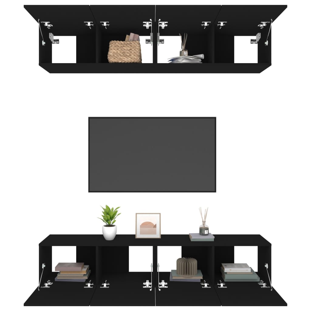 Meubles TV 4 pcs Noir 80x30x30 cm Bois d'ingénierie - XIOS