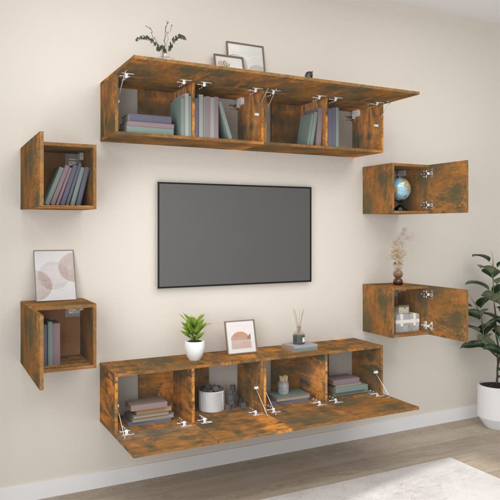 Ensemble de meubles TV 8 pcs Chêne fumé Bois d'ingénierie - XIOS
