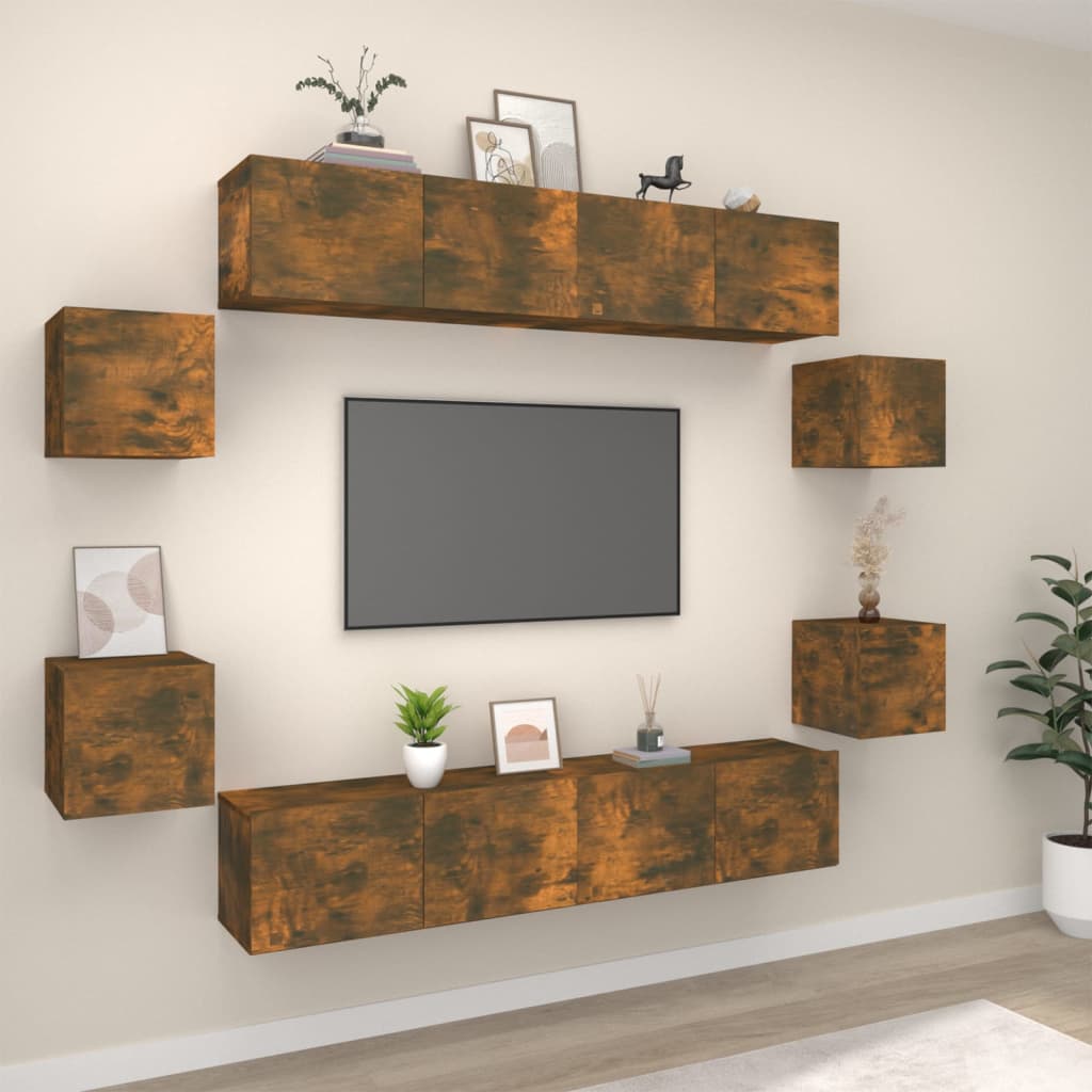 Ensemble de meubles TV 8 pcs Chêne fumé Bois d'ingénierie - XIOS