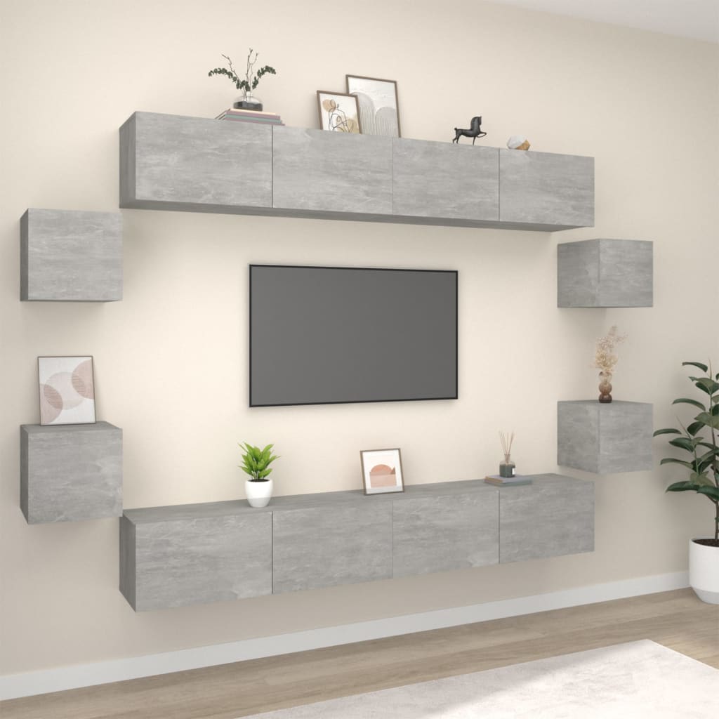 Ensemble de meubles TV 8 pcs Gris béton Bois d'ingénierie - XIOS