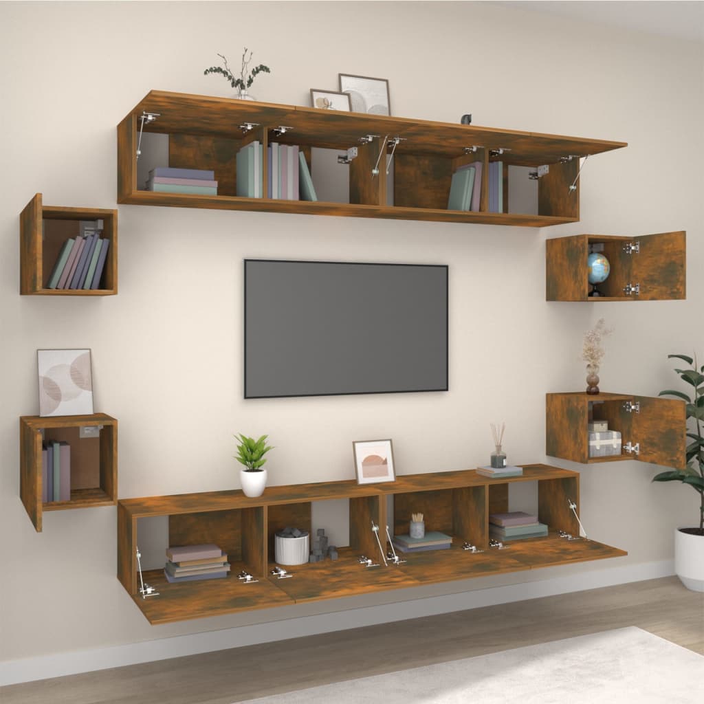 Ensemble de meubles TV 8 pcs Chêne fumé Bois d'ingénierie - XIOS