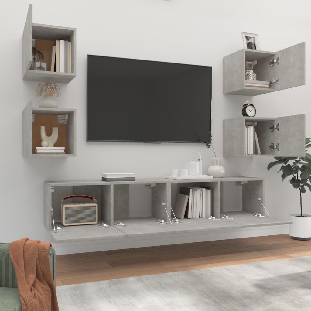 Ensemble de meubles TV 6 pcs Gris béton Bois d'ingénierie - XIOS