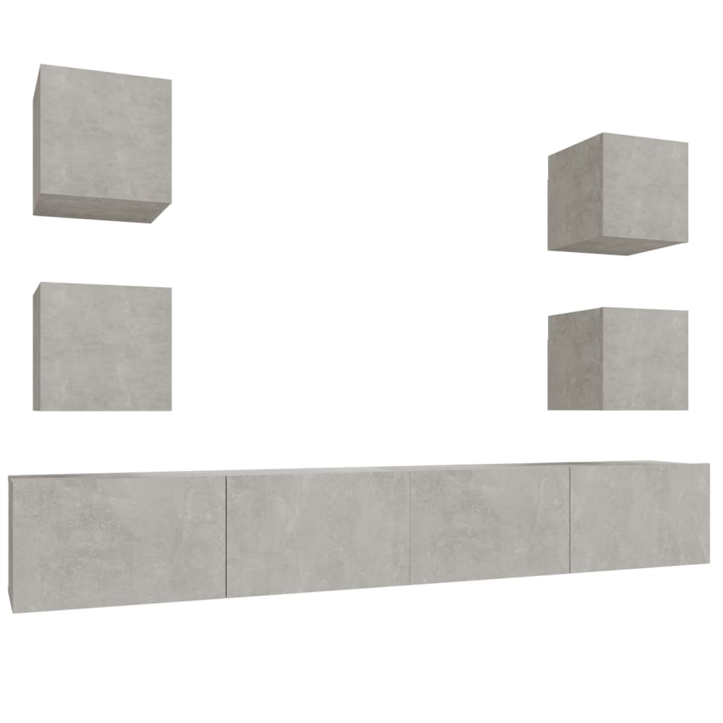 Ensemble de meubles TV 6 pcs Gris béton Bois d'ingénierie - XIOS