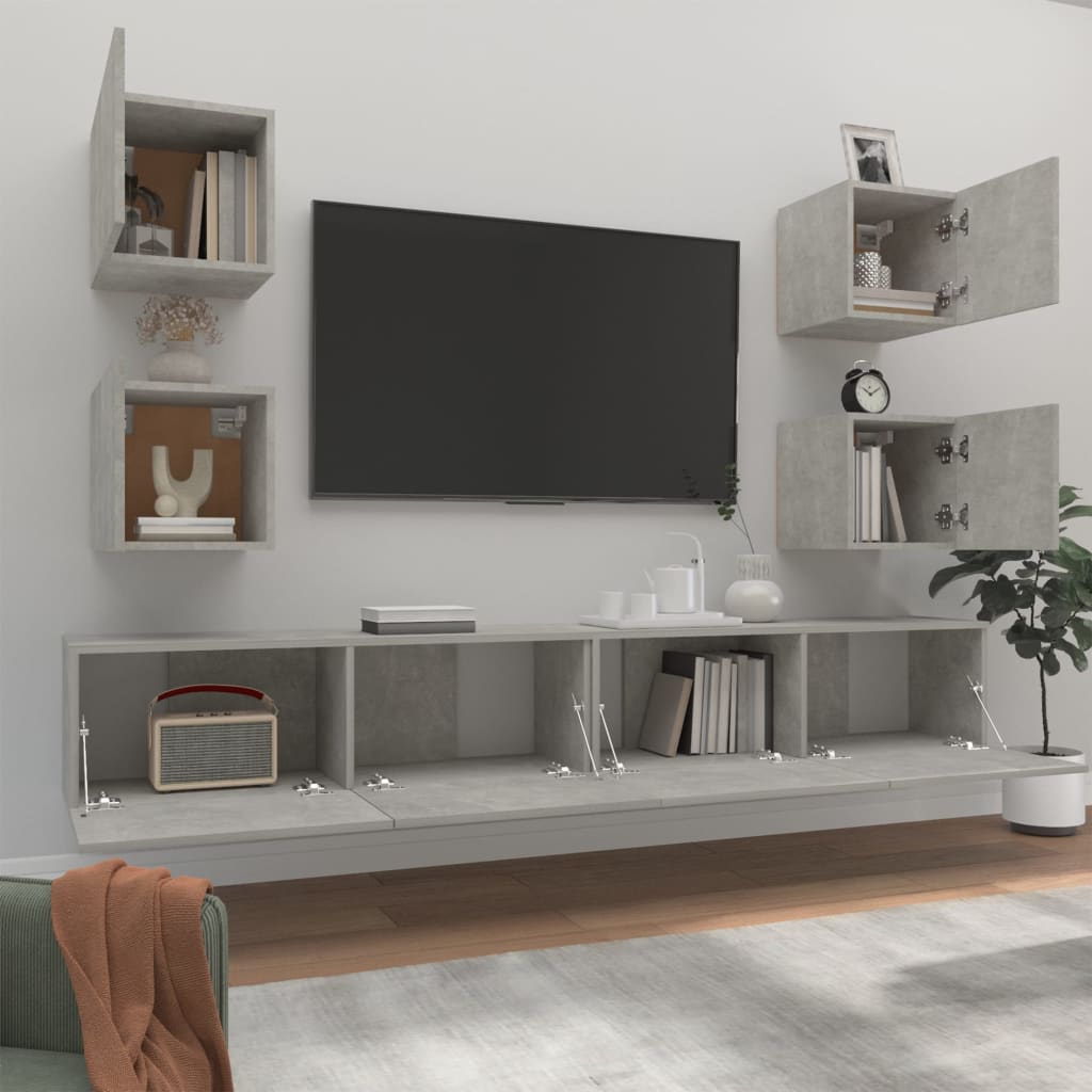 Ensemble de meubles TV 6 pcs Gris béton Bois d'ingénierie - XIOS