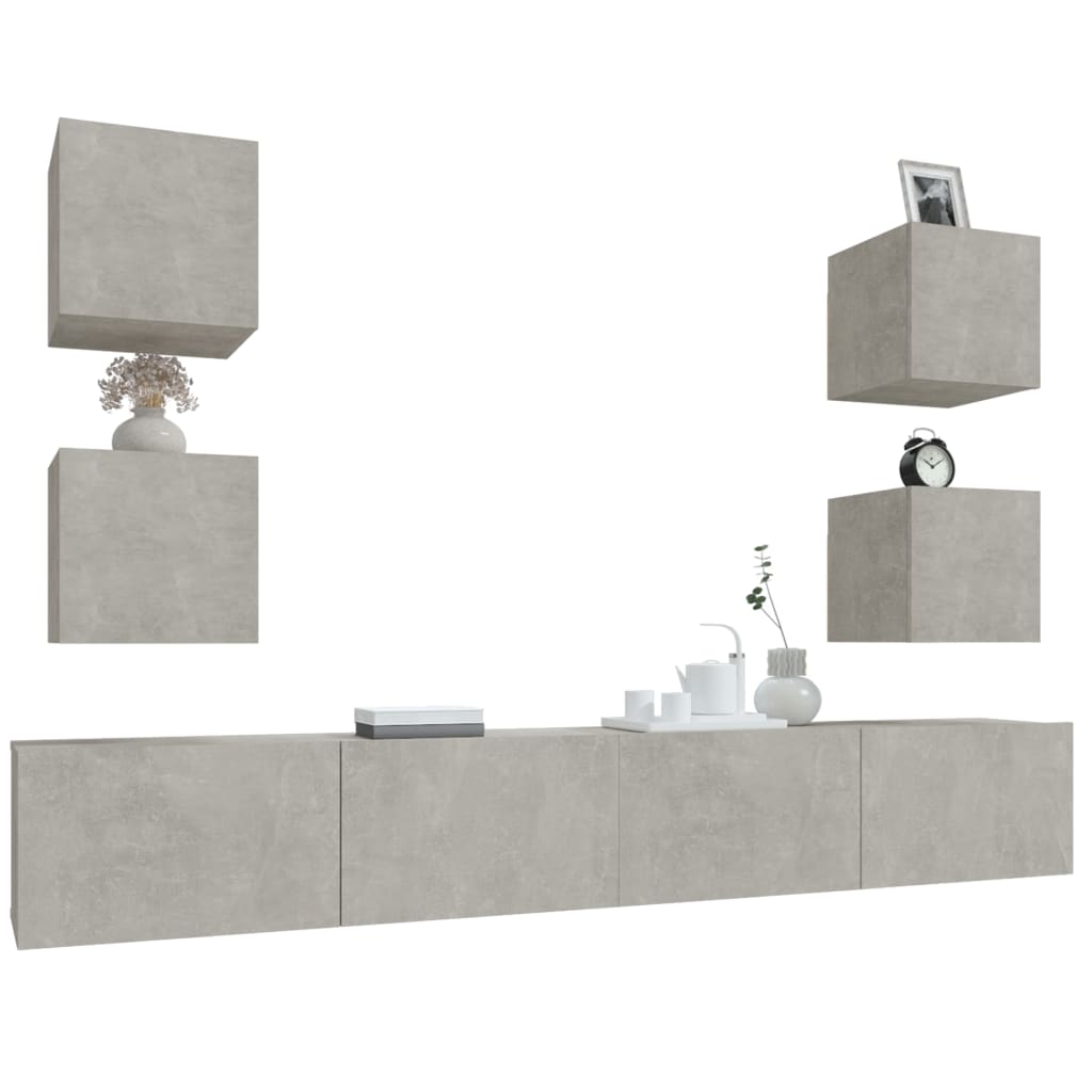 Ensemble de meubles TV 6 pcs Gris béton Bois d'ingénierie - XIOS