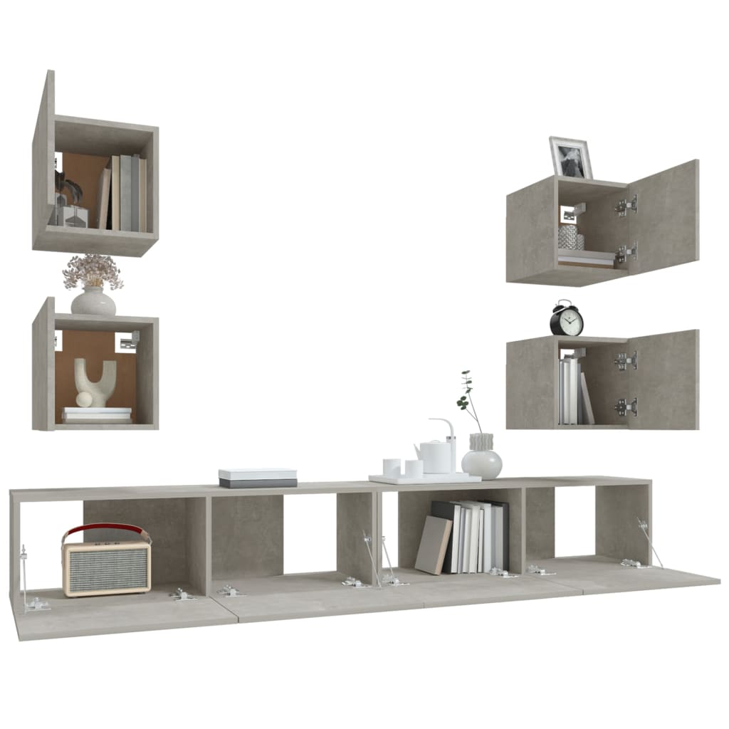 Ensemble de meubles TV 6 pcs Gris béton Bois d'ingénierie - XIOS