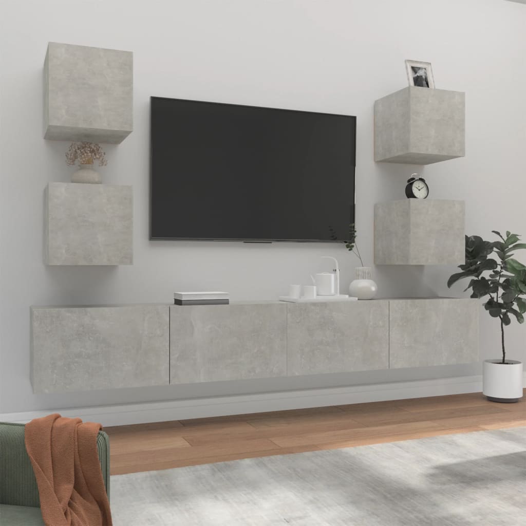 Ensemble de meubles TV 6 pcs Gris béton Bois d'ingénierie - XIOS
