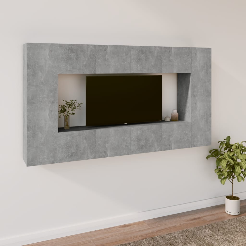 Ensemble de meubles TV 8 pcs Gris béton Bois d'ingénierie - XIOS