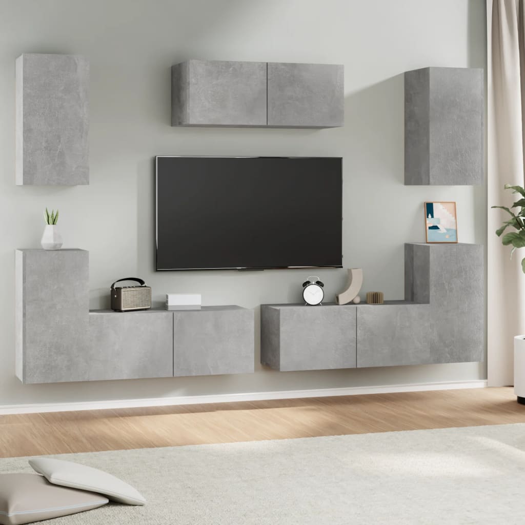 Ensemble de meubles TV 7 pcs Gris béton Bois d'ingénierie - XIOS
