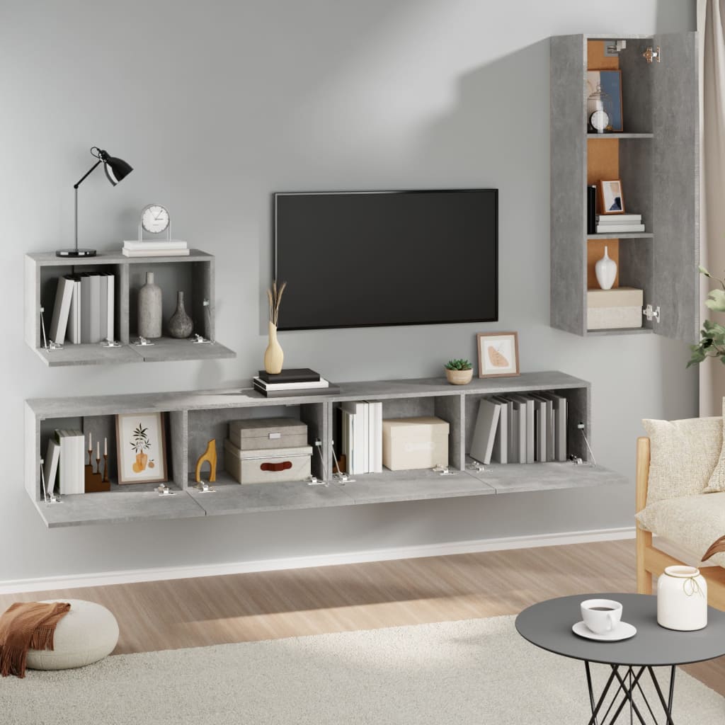 Ensemble de meubles TV 4 pcs Gris béton Bois d'ingénierie - XIOS