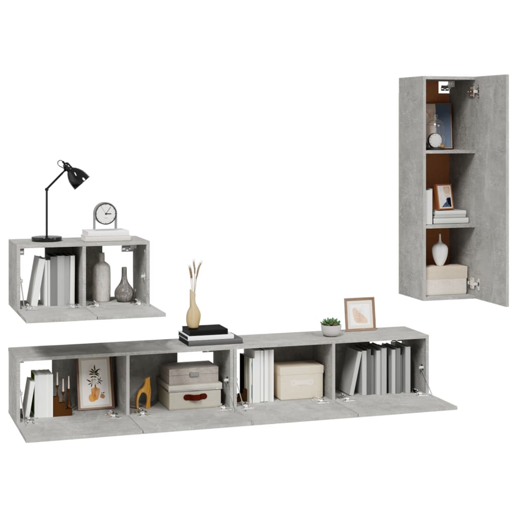 Ensemble de meubles TV 4 pcs Gris béton Bois d'ingénierie - XIOS