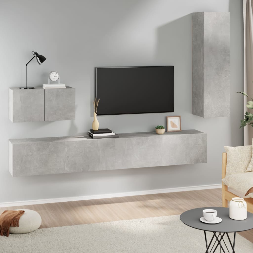 Ensemble de meubles TV 4 pcs Gris béton Bois d'ingénierie - XIOS