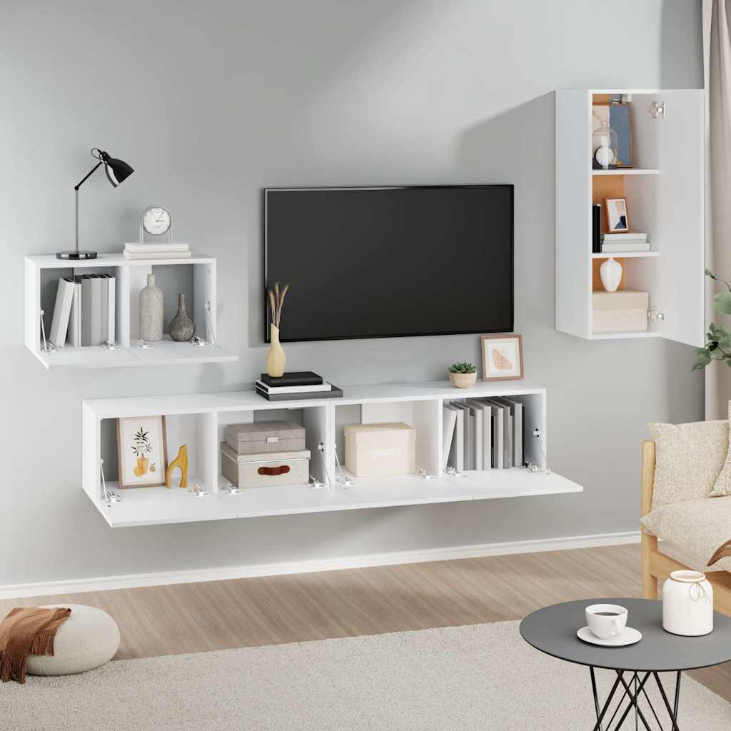 Ensemble de meubles TV 4 pcs Blanc Bois d'ingénierie