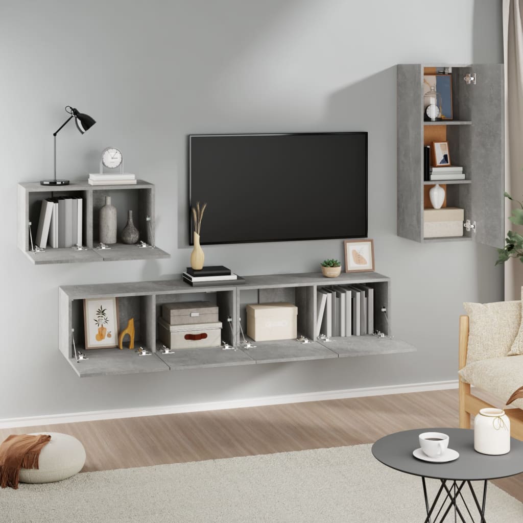 Ensemble de meubles TV 4 pcs Gris béton Bois d'ingénierie - XIOS