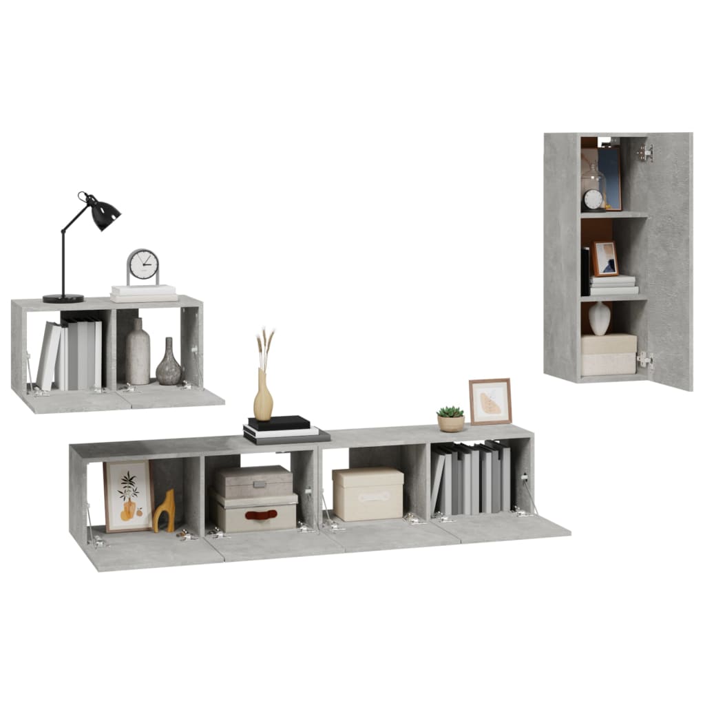 Ensemble de meubles TV 4 pcs Gris béton Bois d'ingénierie - XIOS