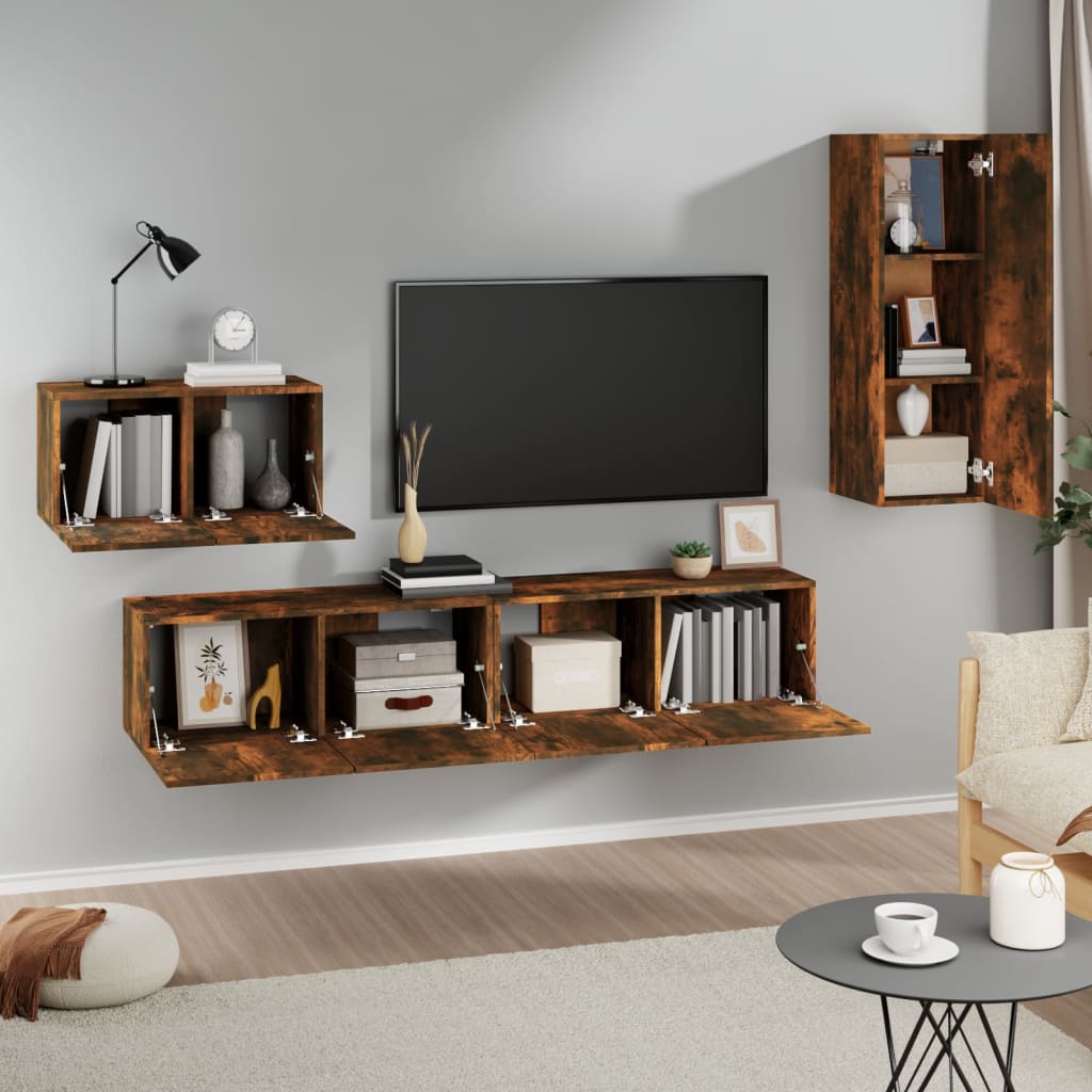 Ensemble de meubles TV 4 pcs Chêne fumé Bois d'ingénierie - XIOS