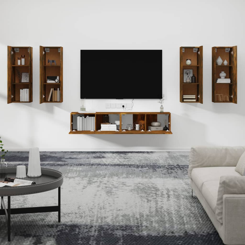Ensemble de meubles TV 6 pcs Chêne fumé Bois d'ingénierie Meubles TV vidaXL