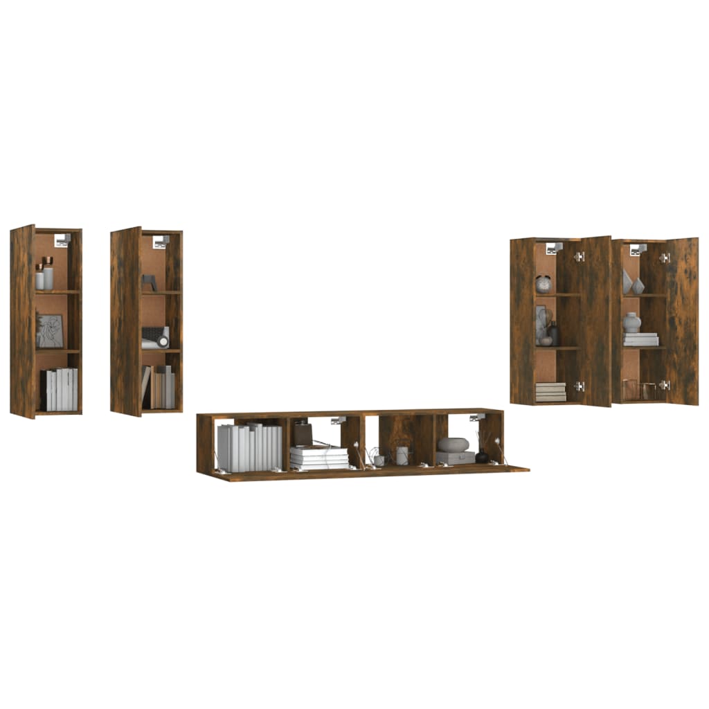 Ensemble de meubles TV 6 pcs Chêne fumé Bois d'ingénierie Meubles TV vidaXL
