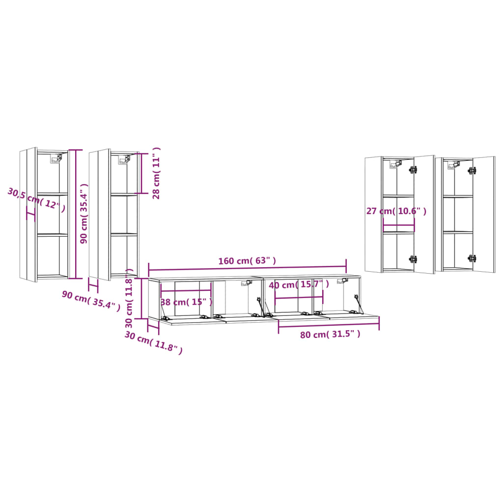 Ensemble de meubles TV 6 pcs Chêne fumé Bois d'ingénierie Meubles TV vidaXL